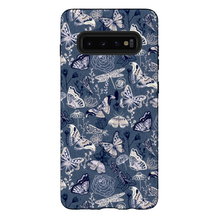 Galaxy S10 plus StrongFit Butterflies, Dragonflies and Moths on Navy  by Tigatiga
