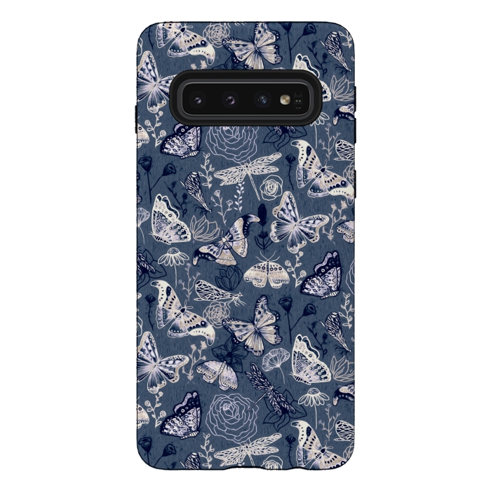 Galaxy S10 StrongFit Butterflies, Dragonflies and Moths on Navy  by Tigatiga