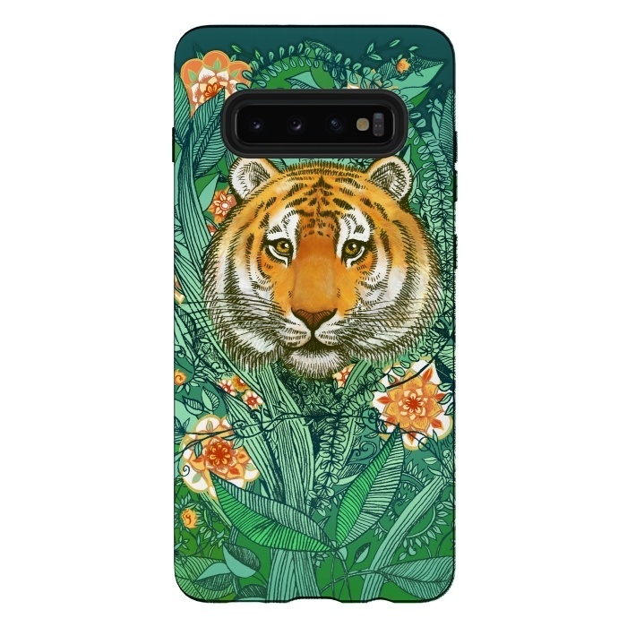 Galaxy S10 plus StrongFit Tiger Tangle in Color by Micklyn Le Feuvre