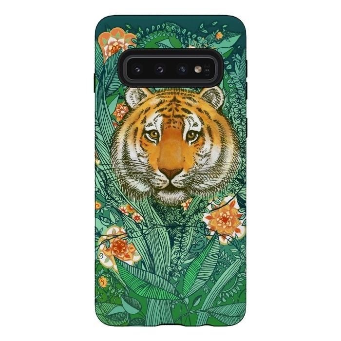 Galaxy S10 StrongFit Tiger Tangle in Color by Micklyn Le Feuvre