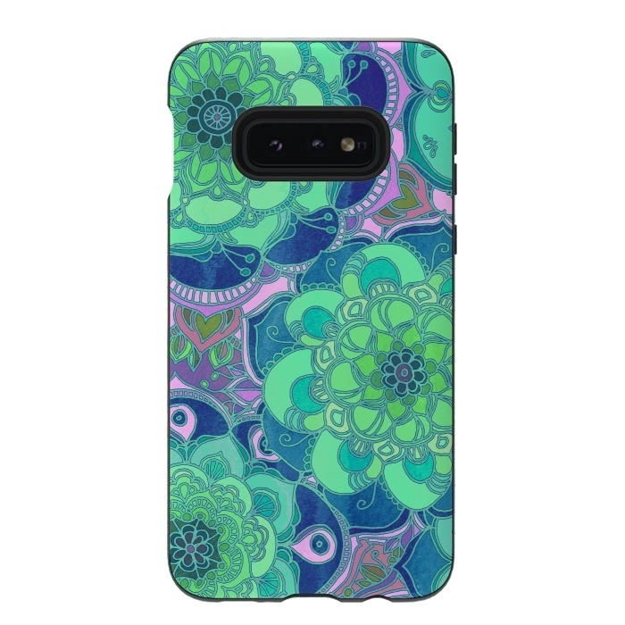 Galaxy S10e StrongFit Fantasy Flowers in Mint Green & Purple by Micklyn Le Feuvre