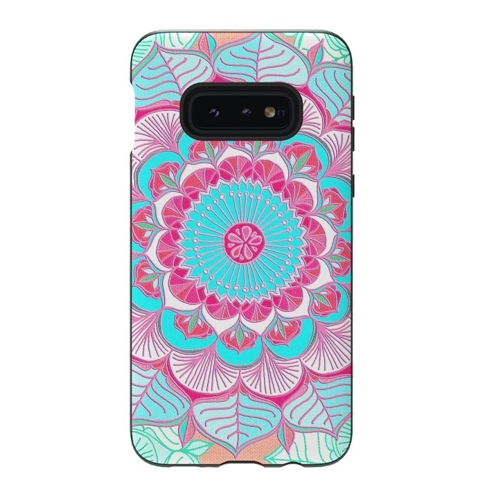 Galaxy S10e StrongFit Tropical Doodle Flower in Pink & Aqua by Micklyn Le Feuvre