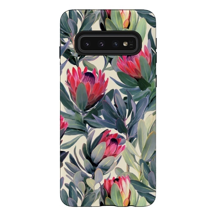 Galaxy S10 StrongFit Painted Protea Pattern by Micklyn Le Feuvre