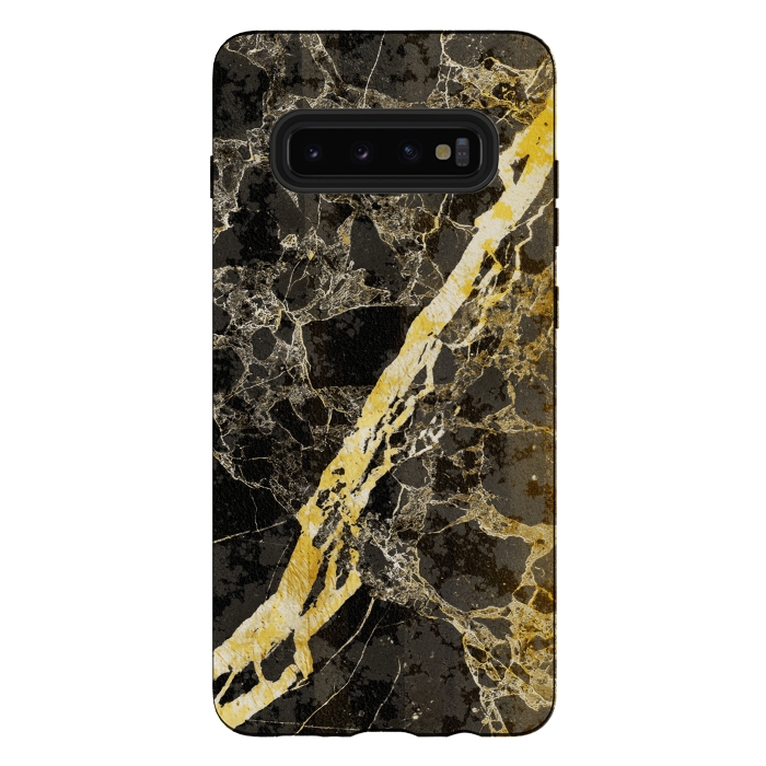 Galaxy S10 plus StrongFit Black marble with diagonal golden cracks by Oana 