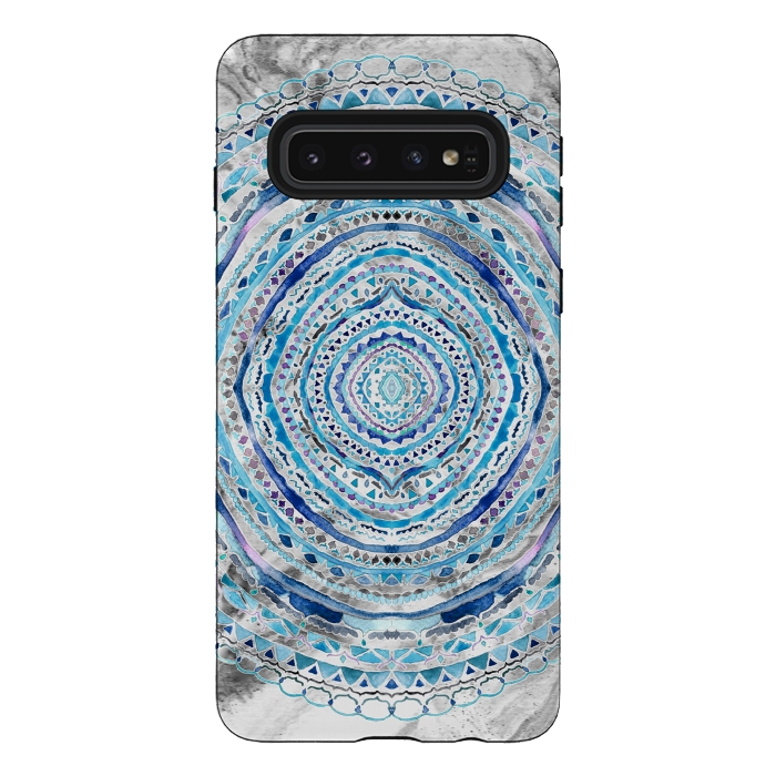 Galaxy S10 StrongFit Blue Marbling Mandala  by Tigatiga