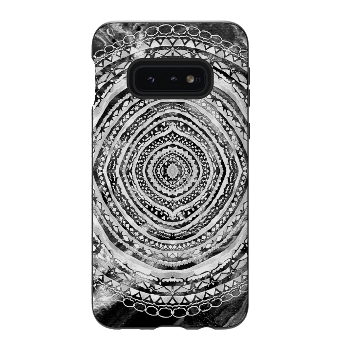 Galaxy S10e StrongFit Black & White Marbling Mandala  by Tigatiga