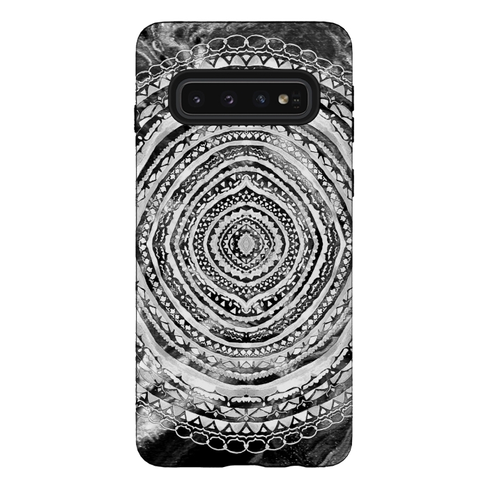 Galaxy S10 StrongFit Black & White Marbling Mandala  by Tigatiga