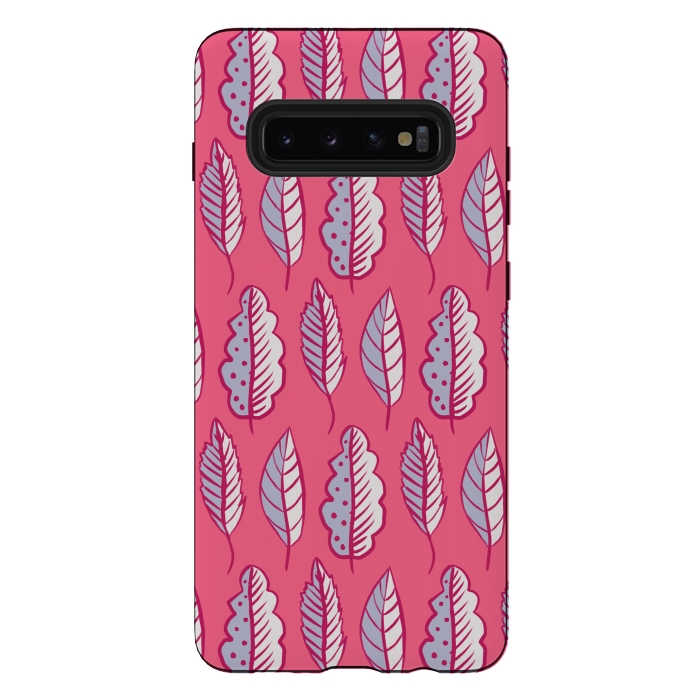 Galaxy S10 plus StrongFit Pink Leaves Abstract Decorative Pattern by Boriana Giormova
