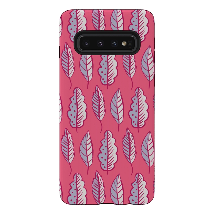 Galaxy S10 StrongFit Pink Leaves Abstract Decorative Pattern by Boriana Giormova