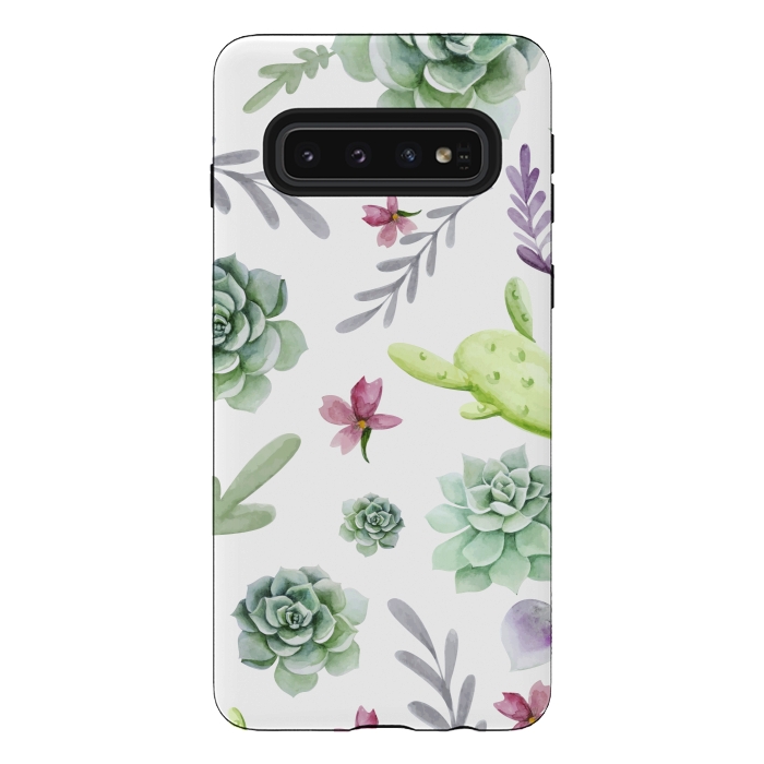 Galaxy S10 StrongFit Cactus Watercolor Pattern by Bledi