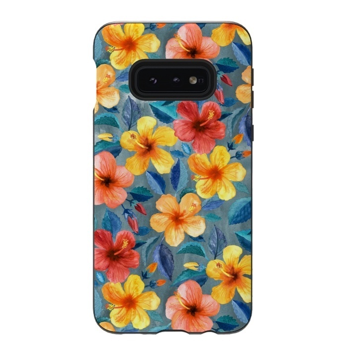 Galaxy S10e StrongFit Bright Little Summer Hibiscus Blooms in Watercolor by Micklyn Le Feuvre