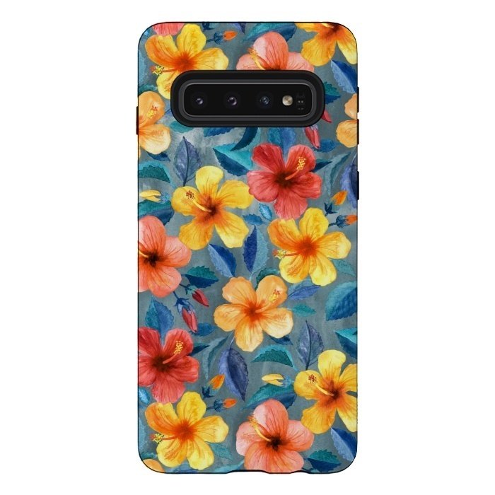 Galaxy S10 StrongFit Bright Little Summer Hibiscus Blooms in Watercolor by Micklyn Le Feuvre