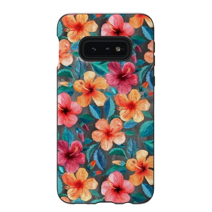 Galaxy S10e StrongFit Colorful Little Tropical Hibiscus Blooms by Micklyn Le Feuvre