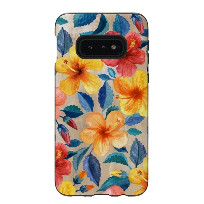 Galaxy S10e StrongFit Tropical Hibiscus Blooms in Watercolor by Micklyn Le Feuvre