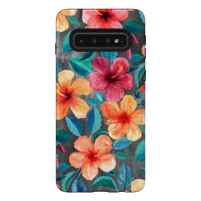 Galaxy S10 StrongFit Colorful Tropical Hibiscus Blooms  by Micklyn Le Feuvre