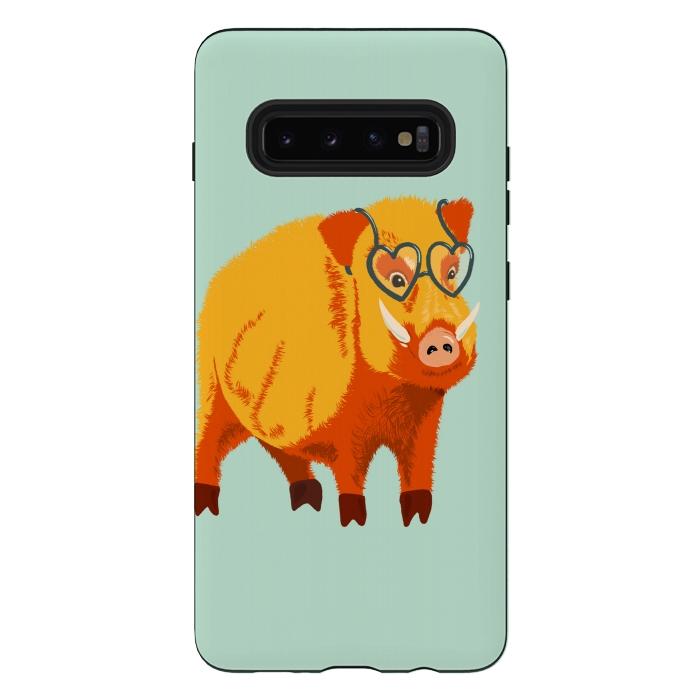 Galaxy S10 plus StrongFit Cute Boar Pig With Glasses  by Boriana Giormova