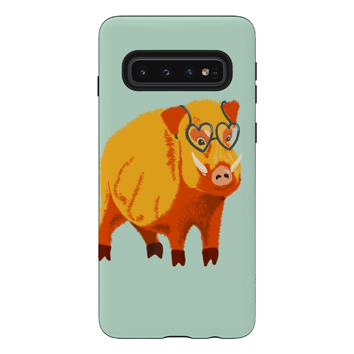 Galaxy S10 StrongFit Cute Boar Pig With Glasses  by Boriana Giormova