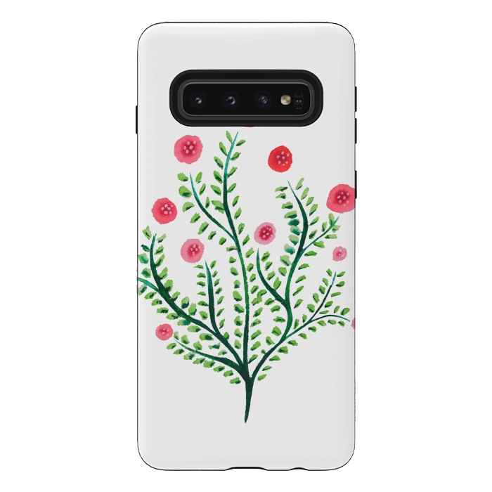 Galaxy S10 StrongFit Spring Plant In Pink And Green by Boriana Giormova
