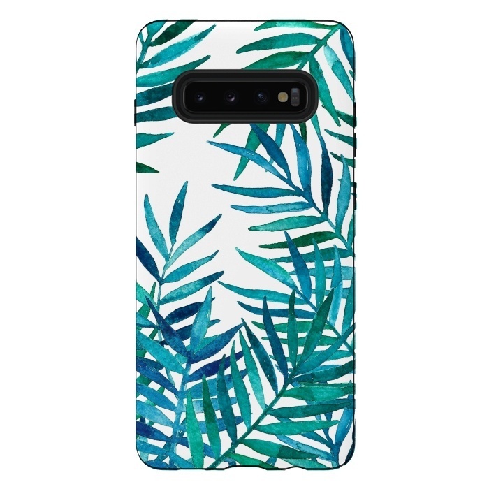 Galaxy S10 plus StrongFit Watercolor Palm Leaves on White by Micklyn Le Feuvre