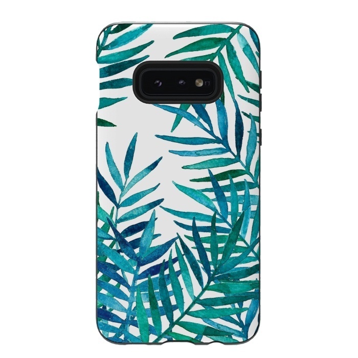 Galaxy S10e StrongFit Watercolor Palm Leaves on White by Micklyn Le Feuvre