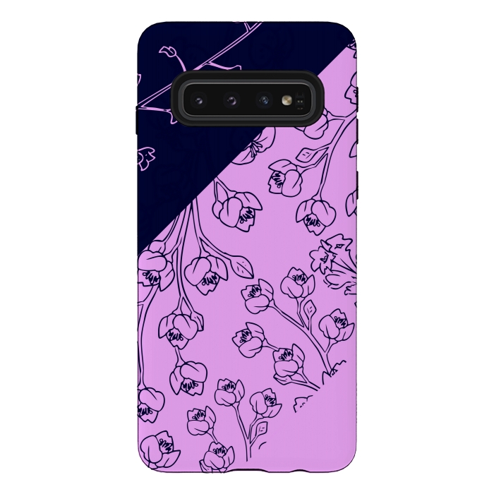 Galaxy S10 StrongFit PINK BLUE FLORAL PATTERN by MALLIKA