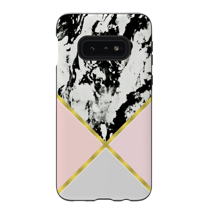Galaxy S10e StrongFit Pink geometric and black marble by Jms