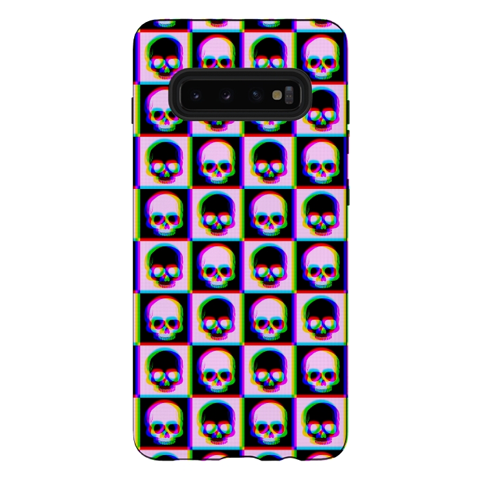 Galaxy S10 plus StrongFit Glitch Checkered Skulls Pattern IV by Art Design Works