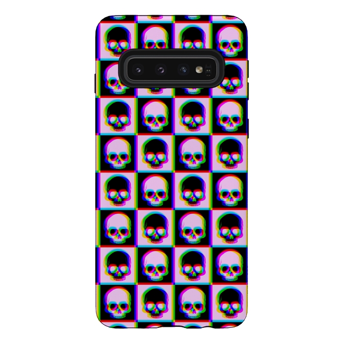 Galaxy S10 StrongFit Glitch Checkered Skulls Pattern IV by Art Design Works