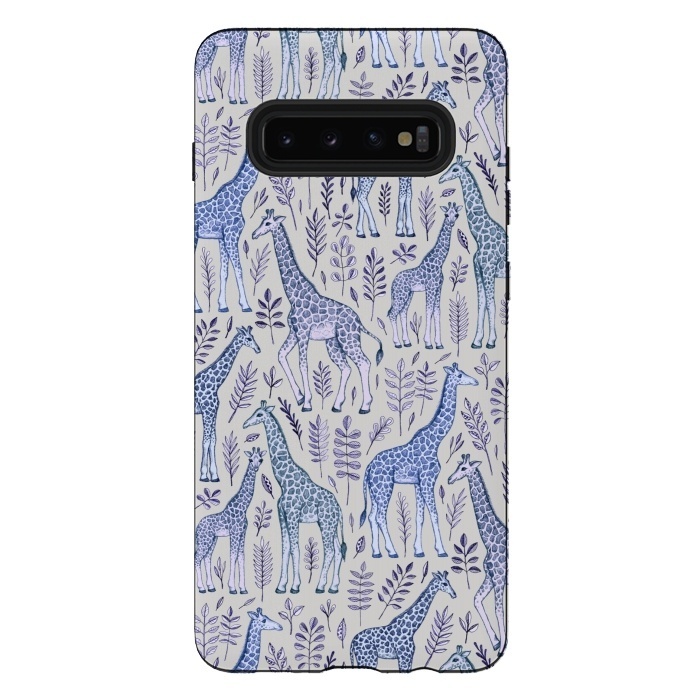 Galaxy S10 plus StrongFit Little Giraffes in Blue, Purple and Grey by Micklyn Le Feuvre