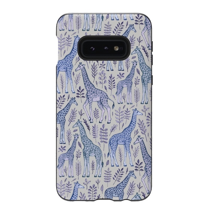 Galaxy S10e StrongFit Little Giraffes in Blue, Purple and Grey by Micklyn Le Feuvre