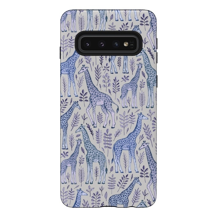Galaxy S10 StrongFit Little Giraffes in Blue, Purple and Grey by Micklyn Le Feuvre