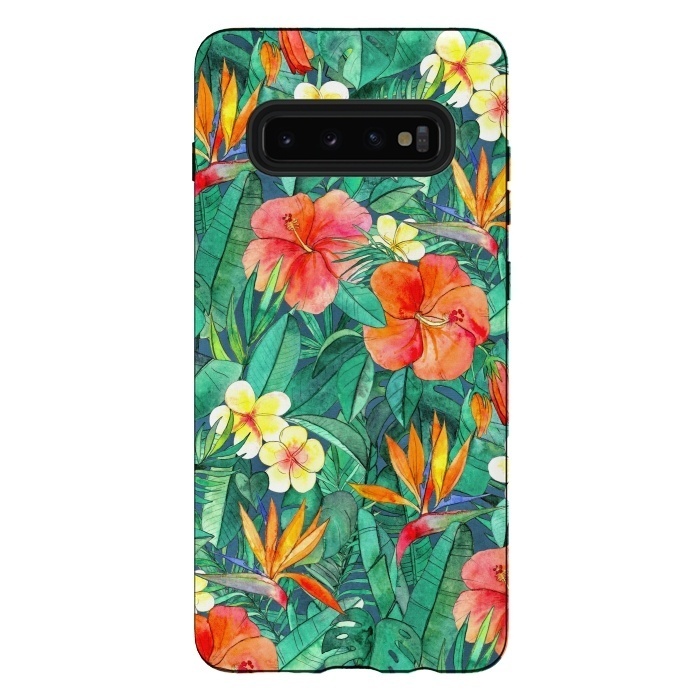 Galaxy S10 plus StrongFit Classic Tropical Garden in Watercolor by Micklyn Le Feuvre