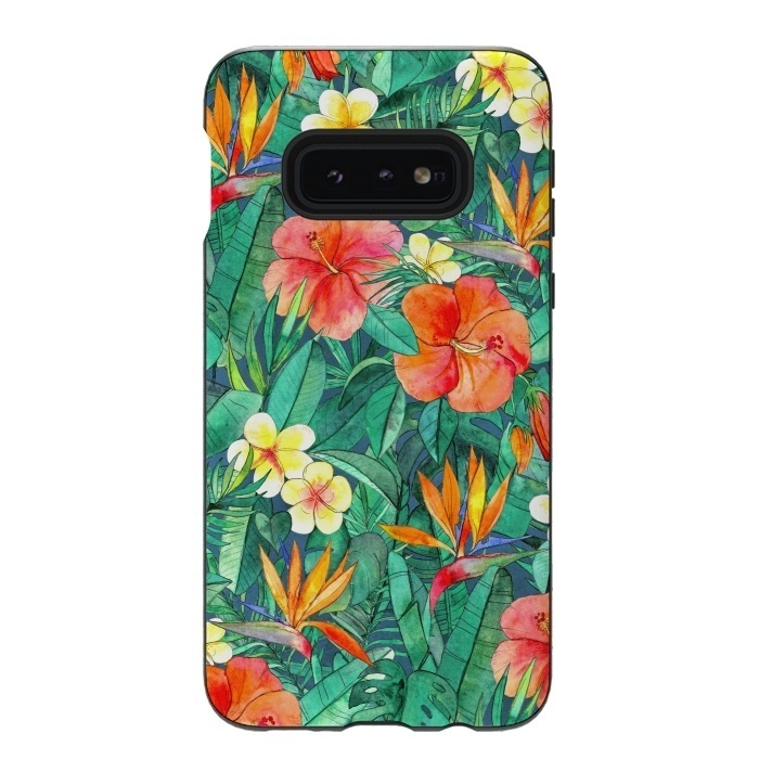 Galaxy S10e StrongFit Classic Tropical Garden in Watercolor by Micklyn Le Feuvre