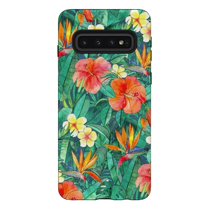 Galaxy S10 StrongFit Classic Tropical Garden in Watercolor by Micklyn Le Feuvre