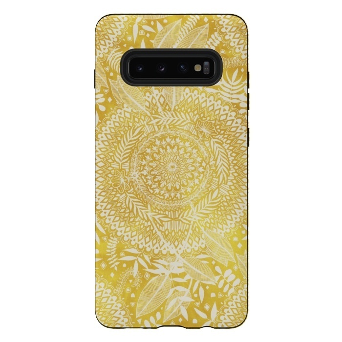 Galaxy S10 plus StrongFit Medallion Pattern in Mustard and Cream by Micklyn Le Feuvre