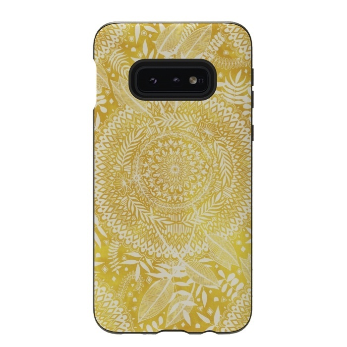Galaxy S10e StrongFit Medallion Pattern in Mustard and Cream by Micklyn Le Feuvre