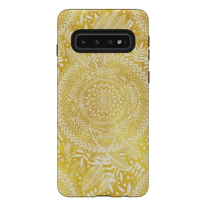 Galaxy S10 StrongFit Medallion Pattern in Mustard and Cream by Micklyn Le Feuvre