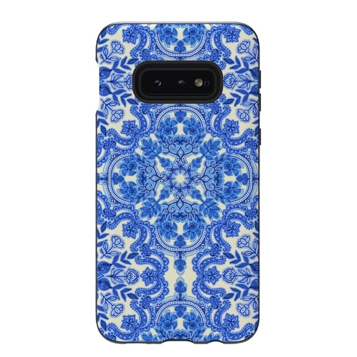 Galaxy S10e StrongFit Cobalt Blue and China White Folk Art Pattern by Micklyn Le Feuvre