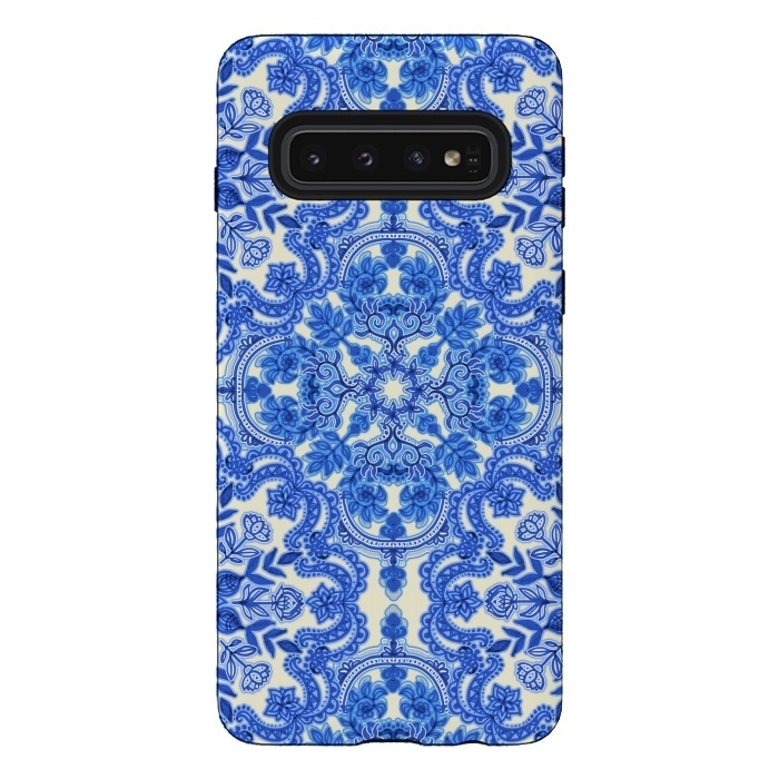 Galaxy S10 StrongFit Cobalt Blue and China White Folk Art Pattern by Micklyn Le Feuvre