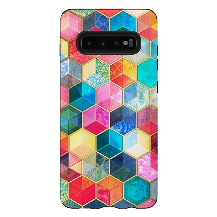 Galaxy S10 plus StrongFit Crystal Bohemian Honeycomb Cubes by Micklyn Le Feuvre