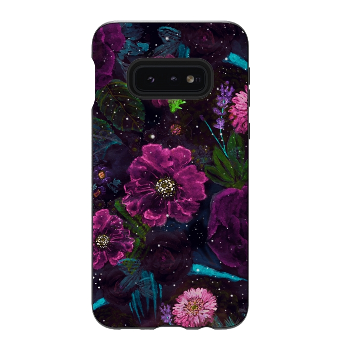 Galaxy S10e StrongFit Whimsical Watercolor night garden floral hand paint  by InovArts