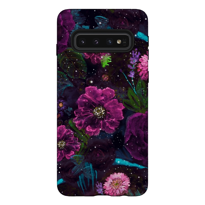 Galaxy S10 StrongFit Whimsical Watercolor night garden floral hand paint  by InovArts