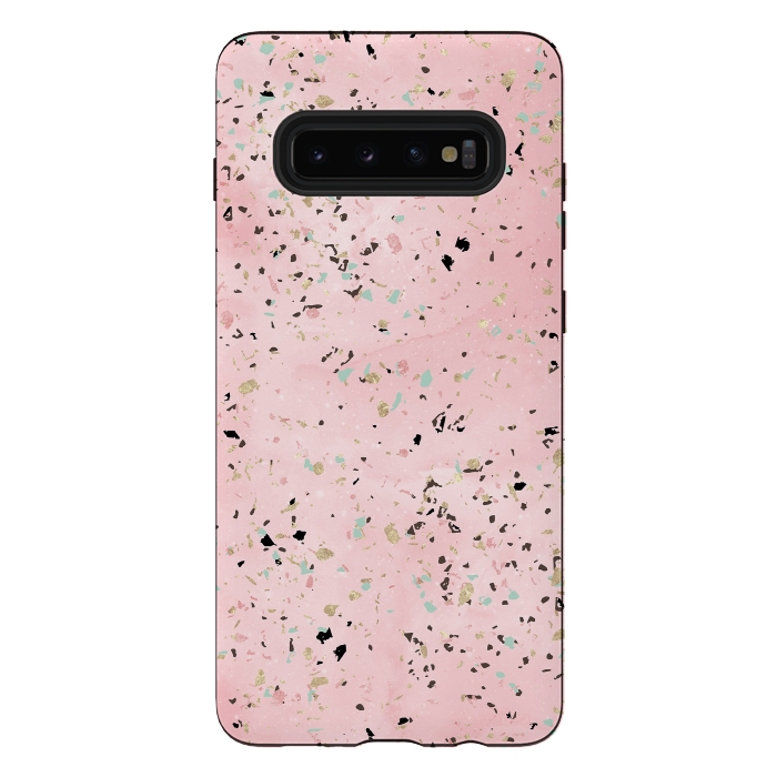 Galaxy S10 plus StrongFit Blush and gold marble terrazzo design by InovArts