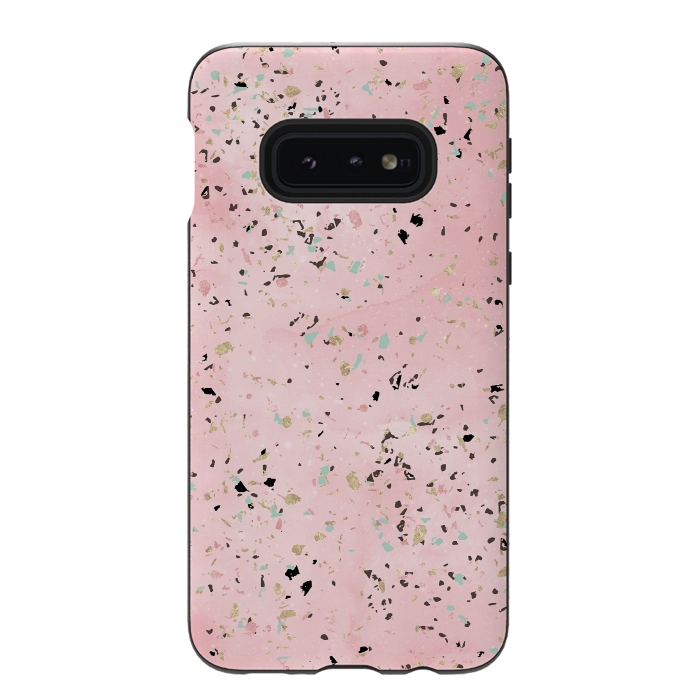 Galaxy S10e StrongFit Blush and gold marble terrazzo design by InovArts