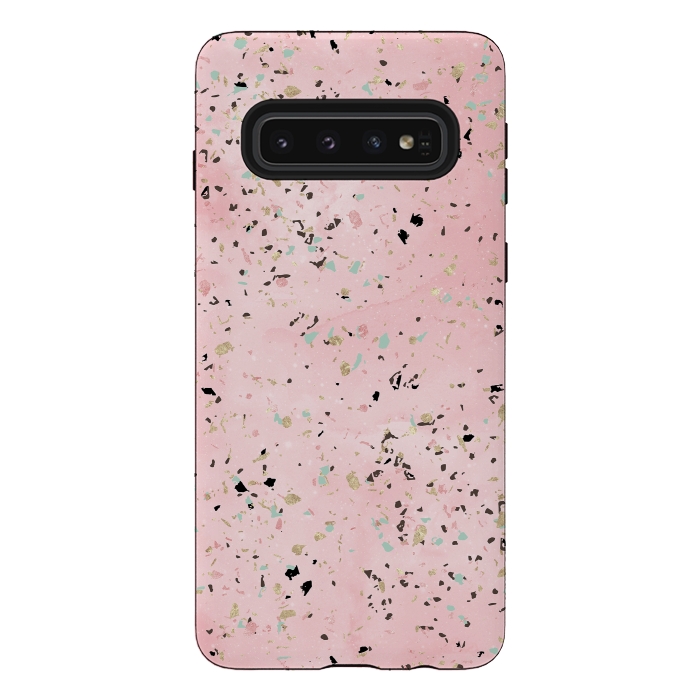Galaxy S10 StrongFit Blush and gold marble terrazzo design by InovArts