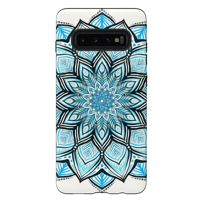Galaxy S10 plus StrongFit Turquoise Tribal Mandala on White by Micklyn Le Feuvre