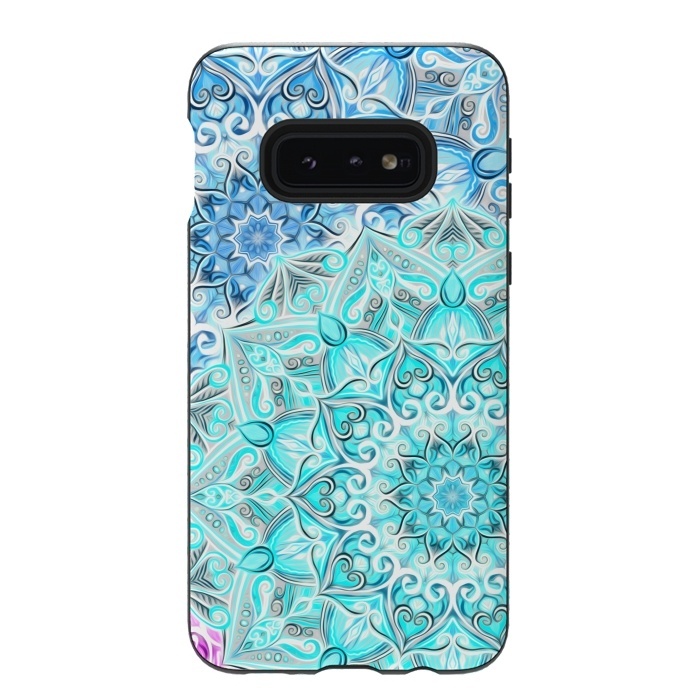 Galaxy S10e StrongFit Frosted Mandalas in Aqua and Blue by Micklyn Le Feuvre