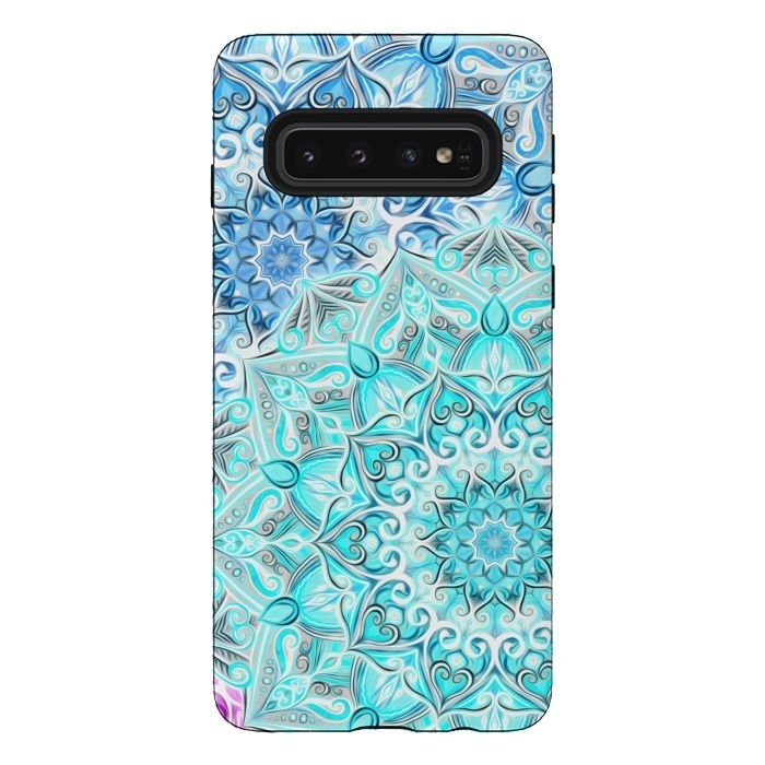 Galaxy S10 StrongFit Frosted Mandalas in Aqua and Blue by Micklyn Le Feuvre