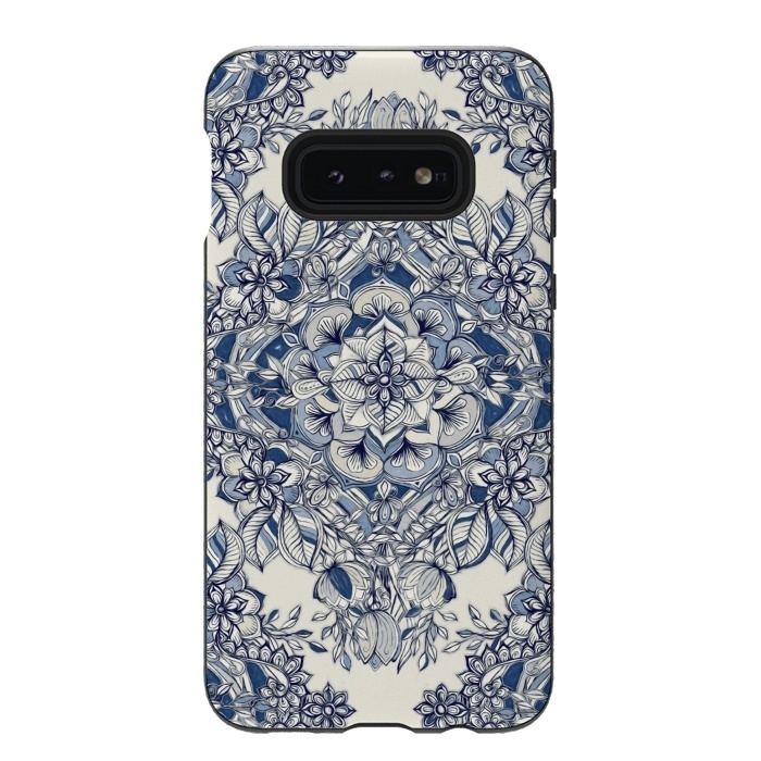 Galaxy S10e StrongFit Floral Diamond Doodle in Dark Blue and Cream by Micklyn Le Feuvre