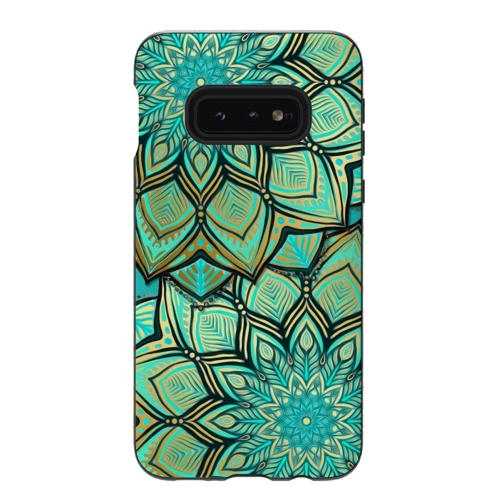 Galaxy S10e StrongFit Emerald and Teal Gilded Mandala by Micklyn Le Feuvre